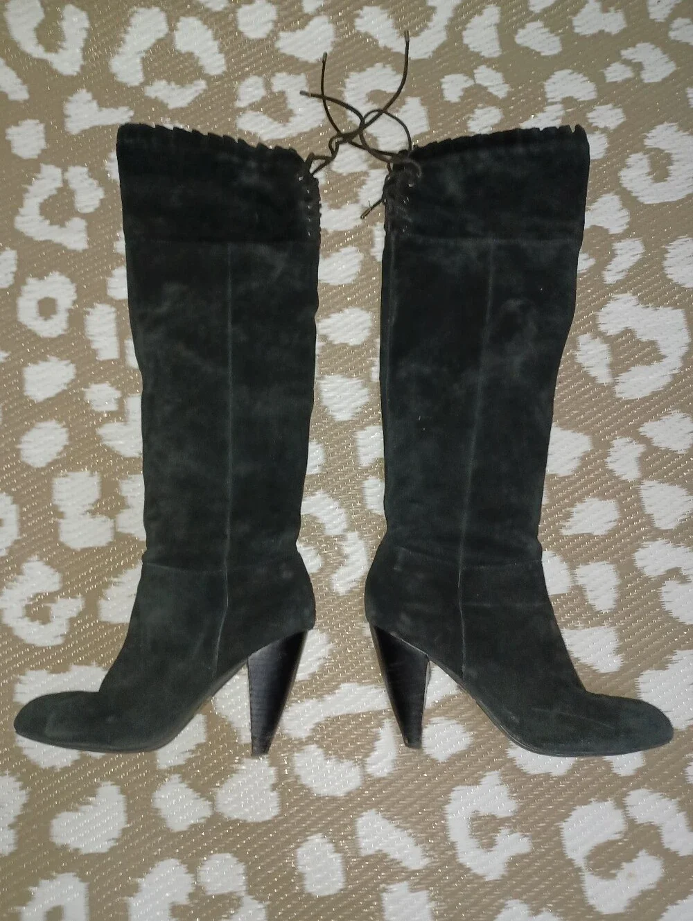 Women’s Black Suede Knee-High Heeled Boots